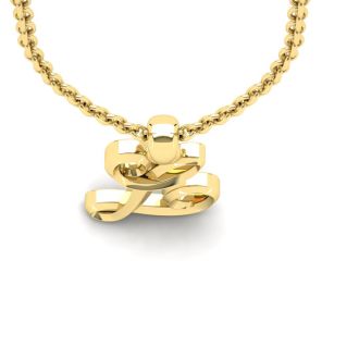 Letter L Swirly Initial Necklace In Heavy Yellow Gold With Free 18 Inch Cable Chain