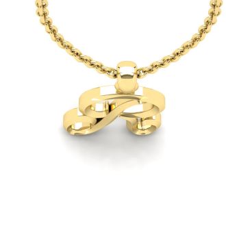 Letter R Swirly Initial Necklace In Heavy Yellow Gold With Free 18 Inch Cable Chain