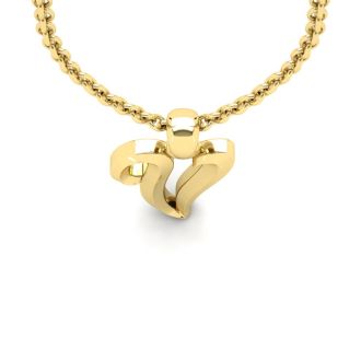 Letter V Swirly Initial Necklace In Heavy Yellow Gold With Free 18 Inch Cable Chain
