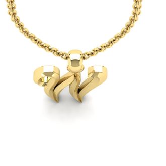 Letter W Swirly Initial Necklace In Heavy Yellow Gold With Free 18 Inch Cable Chain