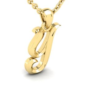 Letter Y Swirly Initial Necklace In Heavy Yellow Gold With Free 18 Inch Cable Chain