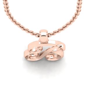 Letter B Swirly Initial Necklace In Heavy Rose Gold With Free 18 Inch Cable Chain