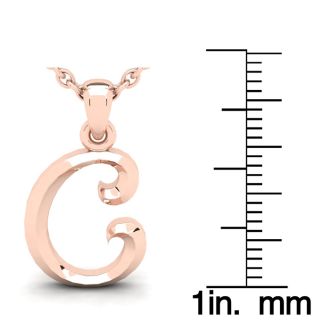 Letter C Swirly Initial Necklace In Heavy Rose Gold With Free 18 Inch Cable Chain