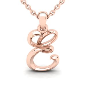 Letter E Swirly Initial Necklace In Heavy Rose Gold With Free 18 Inch Cable Chain