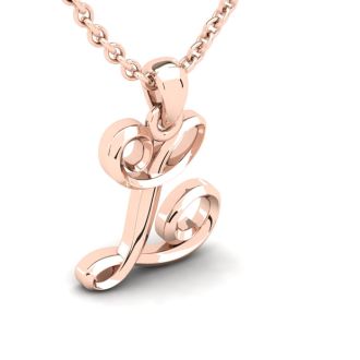 Letter L Swirly Initial Necklace In Heavy Rose Gold With Free 18 Inch Cable Chain