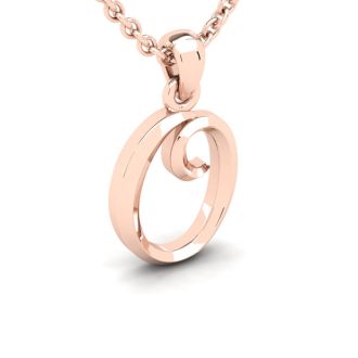 Letter O Swirly Initial Necklace In Heavy Rose Gold With Free 18 Inch Cable Chain