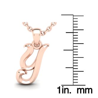 Letter Y Swirly Initial Necklace In Heavy Rose Gold With Free 18 Inch Cable Chain