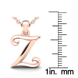Letter Z Swirly Initial Necklace In Heavy Rose Gold With Free 18 Inch Cable Chain