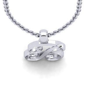 Letter B Swirly Initial Necklace In Heavy 14K White Gold With Free 18 Inch Cable Chain