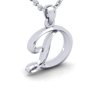 Letter D Swirly Initial Necklace In Heavy 14K White Gold With Free 18 Inch Cable Chain