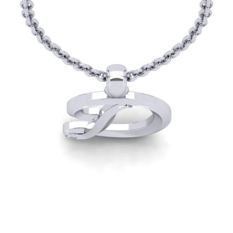 Letter D Swirly Initial Necklace In Heavy 14K White Gold With Free 18 Inch Cable Chain