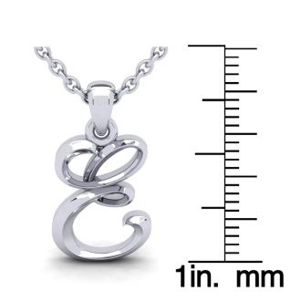 Letter E Swirly Initial Necklace In Heavy 14K White Gold With Free 18 Inch Cable Chain