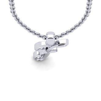 Letter F Swirly Initial Necklace In Heavy 14K White Gold With Free 18 Inch Cable Chain