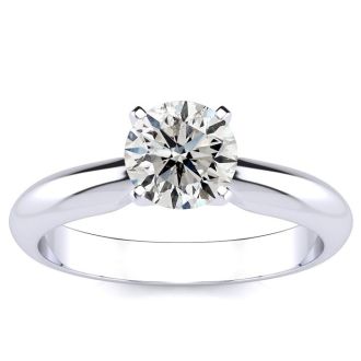 Round Engagement Rings, 1 Carat Round Diamond Solitaire Ring Crafted In 14K White Gold