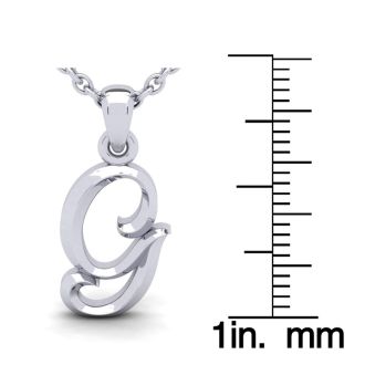Letter G Swirly Initial Necklace In Heavy 14K White Gold With Free 18 Inch Cable Chain