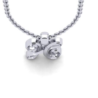 Letter H Swirly Initial Necklace In Heavy 14K White Gold With Free 18 Inch Cable Chain
