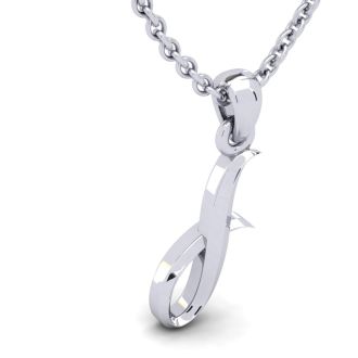 Letter I Swirly Initial Necklace In Heavy 14K White Gold With Free 18 Inch Cable Chain