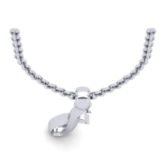 Letter I Swirly Initial Necklace In Heavy 14K White Gold With Free 18 Inch Cable Chain