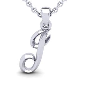 Letter J Swirly Initial Necklace In Heavy 14K White Gold With Free 18 Inch Cable Chain