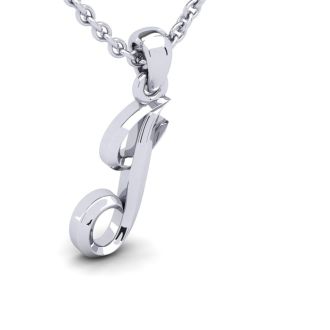 Letter J Swirly Initial Necklace In Heavy 14K White Gold With Free 18 Inch Cable Chain