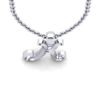 Letter K Swirly Initial Necklace In Heavy 14K White Gold With Free 18 Inch Cable Chain