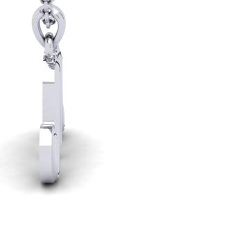 Letter M Swirly Initial Necklace In Heavy 14K White Gold With Free 18 Inch Cable Chain