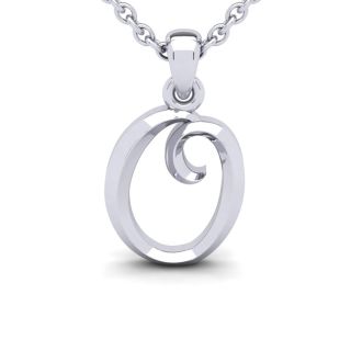 Letter O Swirly Initial Necklace In Heavy 14K White Gold With Free 18 Inch Cable Chain