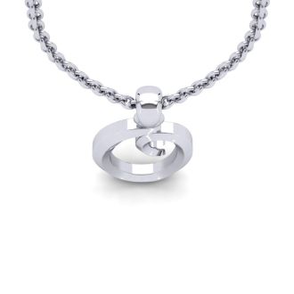 Letter O Swirly Initial Necklace In Heavy 14K White Gold With Free 18 Inch Cable Chain