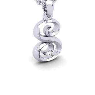 Letter S Swirly Initial Necklace In Heavy 14K White Gold With Free 18 Inch Cable Chain