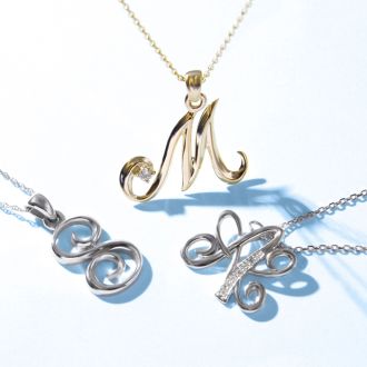 Letter S Swirly Initial Necklace In Heavy 14K White Gold With Free 18 Inch Cable Chain