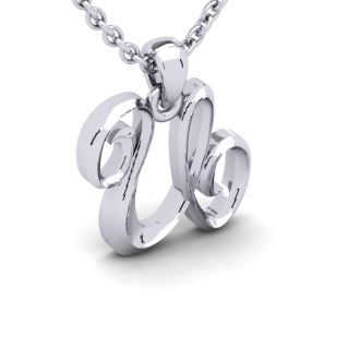 Letter U Swirly Initial Necklace In Heavy 14K White Gold With Free 18 Inch Cable Chain