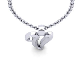 Letter V Swirly Initial Necklace In Heavy 14K White Gold With Free 18 Inch Cable Chain