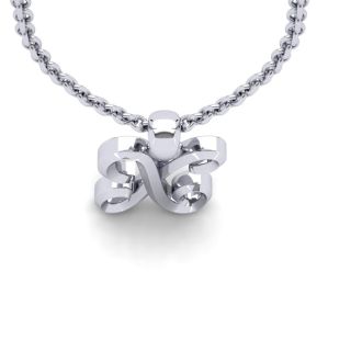 Letter X Swirly Initial Necklace In Heavy 14K White Gold With Free 18 Inch Cable Chain