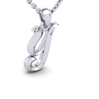 Letter Y Swirly Initial Necklace In Heavy 14K White Gold With Free 18 Inch Cable Chain