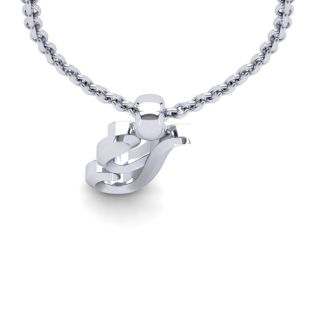 Letter Y Swirly Initial Necklace In Heavy 14K White Gold With Free 18 Inch Cable Chain