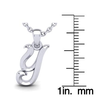 Letter Y Swirly Initial Necklace In Heavy 14K White Gold With Free 18 Inch Cable Chain