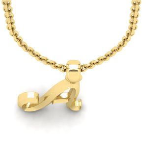 Letter A Swirly Initial Necklace In Heavy 14K Yellow Gold With Free 18 Inch Cable Chain