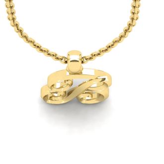 Letter B Swirly Initial Necklace In Heavy 14K Yellow Gold With Free 18 Inch Cable Chain