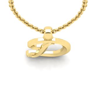 Letter D Swirly Initial Necklace In Heavy 14K Yellow Gold With Free 18 Inch Cable Chain