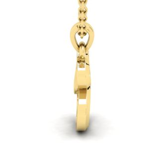 Letter E Swirly Initial Necklace In Heavy 14K Yellow Gold With Free 18 Inch Cable Chain