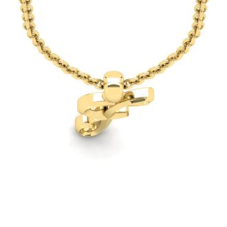 Letter F Swirly Initial Necklace In Heavy 14K Yellow Gold With Free 18 Inch Cable Chain