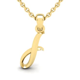 Letter I Swirly Initial Necklace In Heavy 14K Yellow Gold With Free 18 Inch Cable Chain