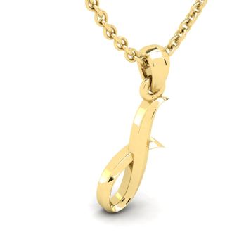 Letter I Swirly Initial Necklace In Heavy 14K Yellow Gold With Free 18 Inch Cable Chain