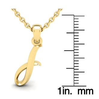 Letter I Swirly Initial Necklace In Heavy 14K Yellow Gold With Free 18 Inch Cable Chain