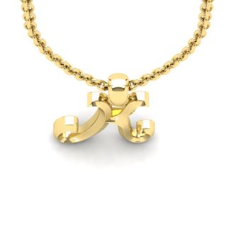 Letter K Swirly Initial Necklace In Heavy 14K Yellow Gold With Free 18 Inch Cable Chain