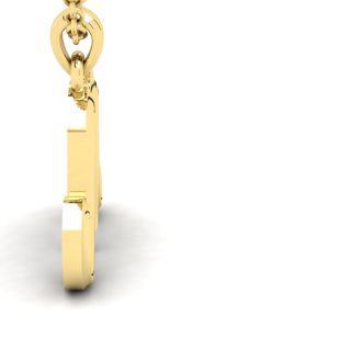 Letter M Swirly Initial Necklace In Heavy 14K Yellow Gold With Free 18 Inch Cable Chain