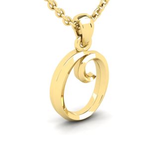 Letter O Swirly Initial Necklace In Heavy 14K Yellow Gold With Free 18 Inch Cable Chain