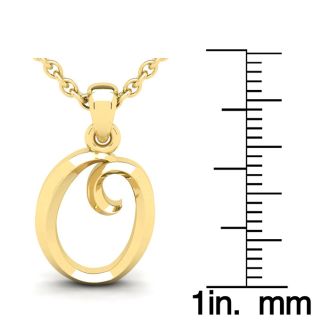 Letter O Swirly Initial Necklace In Heavy 14K Yellow Gold With Free 18 Inch Cable Chain
