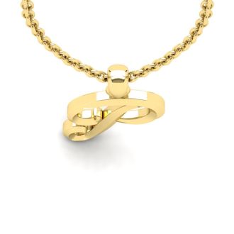 Letter P Swirly Initial Necklace In Heavy 14K Yellow Gold With Free 18 Inch Cable Chain