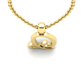 Letter Q Swirly Initial Necklace In Heavy 14K Yellow Gold With Free 18 Inch Cable Chain